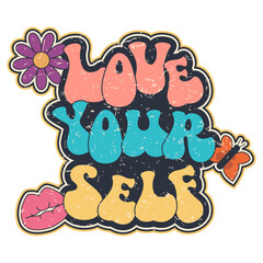 Print, Text Love Yourself, Flower, Lips, Butterfly, Modern Calligraphy Text About Self Care