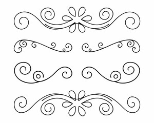 set of floral design elements. Illustrations of hand-drawn dividers, wreaths, borders, and text separators