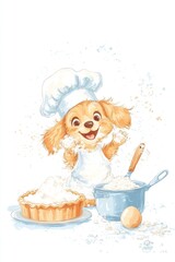 Cute puppy chef baking delight with flour and pastry