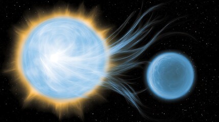 Obraz premium Two celestial bodies interacting with energy and cosmic filaments in space