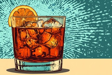 Vibrant Pop Art Cocktail in Retro Glass with Citrus Garnish