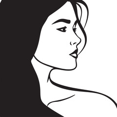 sketch Head of pensive elegant woman with long hair face icon logotype silhouette vector 