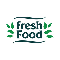Fototapeta premium Fresh Food Logo with Green Leaves.