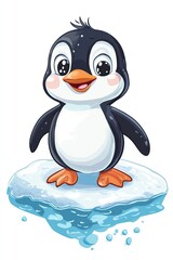 Cute cartoon penguin on iceberg with happy expression