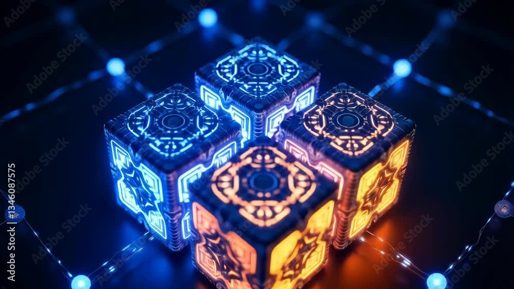 Wall mural an abstract futuristic, abstract technology 3d cubes structure, with intricate circuit patterns on t