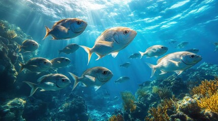 Obraz premium Underwater Scene Tropical Fish Coral Reef Ocean