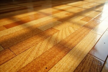 Honey-toned parquet, rich grain, bright light , floor, hardwood