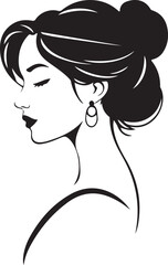 sketch Head of pensive elegant woman with long hair face icon logotype silhouette vector 