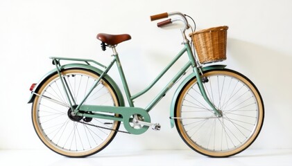 Vintage bicycle, wicker basket, white backdrop, classic, country