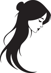 sketch Head of pensive elegant woman with long hair face icon logotype silhouette vector 