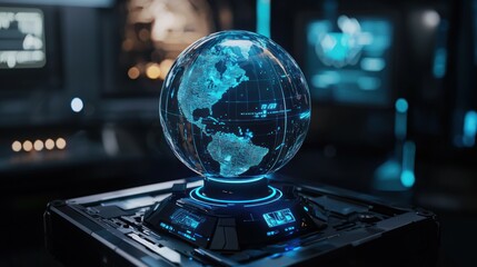 Futuristic Holographic Earth Globe on Tech Display
