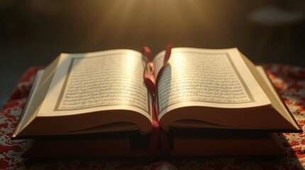 Obraz premium Open Quran on Wooden Stand with Breeze