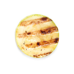 Piece of tasty grilled zucchini on white background, closeup
