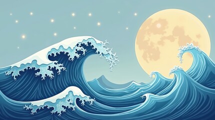 Inspiring ocean waves nighttime landscape digital art tranquil environment serene viewpoint