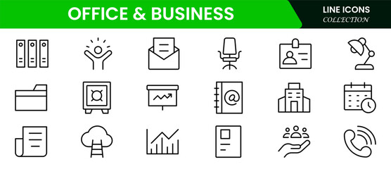 Fototapeta premium Office and Business line icons collection. Big UI icon set in a flat design. Thin outline icons pack. Vector illustration