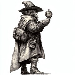 Fototapeta premium A man in a hat and coat is holding a mirror