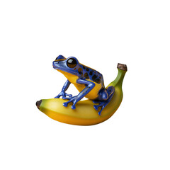 Blue Poison Dart Frog on a Banana - Tropical Wildlife and Fruit Concept