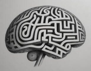 Human brain, abstract labyrinth of consciousness. Realistic illustration