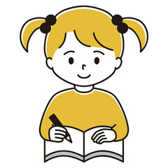 ノートを広げて鉛筆を持つ女の子のイラスト