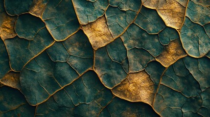 Obraz premium Abstract Gold Teal Leaf Texture Nature Background