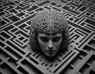 Human brain, abstract labyrinth of consciousness. Realistic illustration