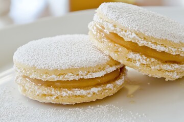 Alfajores (South America) Two stacked alfajores filled with dulce de leche