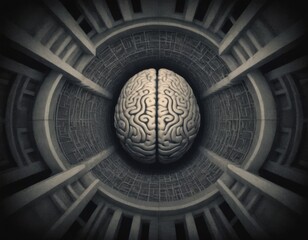 Human brain, abstract labyrinth of consciousness. Realistic illustration
