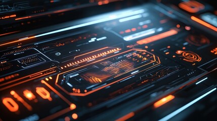 Fototapeta premium Futuristic Tech Interface: Orange and Black Digital Display