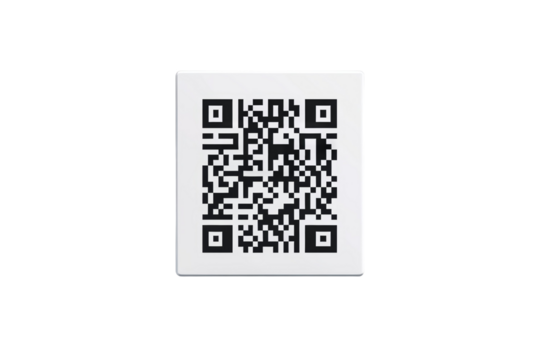 White and black QR code with a black square in the middle, isolated