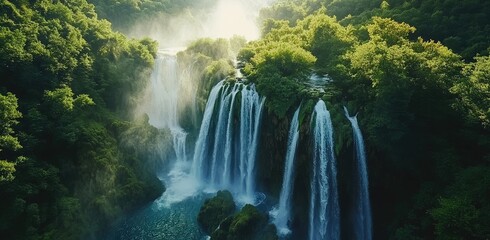 Fototapeta premium Breathtaking aerial view of the waterfall
