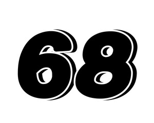 Stylized black number 68 on transparent background, with a bold, 3D appearance and shadow effects for added depth and dimension.
