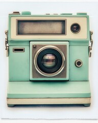This is a close up of an old vintage camera set against a colorful background