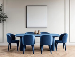 Elegant dining room setting with blue furniture modern home interior design minimalist environment aesthetic view