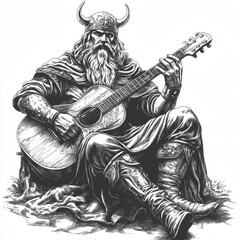 Fototapeta premium A man with a beard and horns is playing a guitar