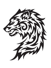 A wild wolf head vector illustration merging tribal tattoo art with a fierce animal mascot silhouette