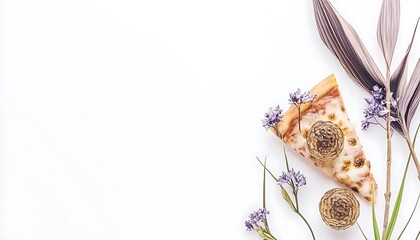 Pizza Slice for Flowers, White Background.