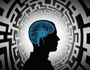 Human brain, abstract labyrinth of consciousness. Realistic illustration