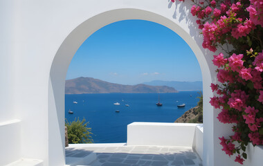 sea, beach, ocean, water, sky, landscape, summer, travel, island, view, mediterranean, nature, vacation, coast, lake, holiday, pier, architecture, sand, house, santorini, resort