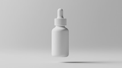A floating skincare dropper bottle mockup with a sleek white design and soft shadows