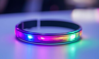 A colorful LED wristband glows with vibrant hues, embodying the future of wearable technology.