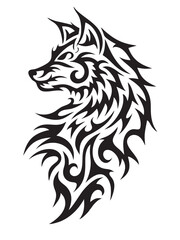 Obraz premium A black tribal wolf head tattoo vector illustration of a wild animal face