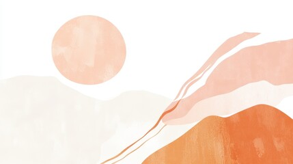 Fototapeta premium Abstract Desert Landscape with Sunset, Watercolor, and Minimal Art.
