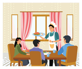 Business lunch. Smiling diverse colleagues having lunch in cafe.