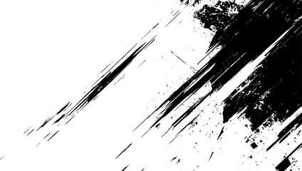 Diagonal Black Brush Stroke Texture with Grunge Effect on White Background