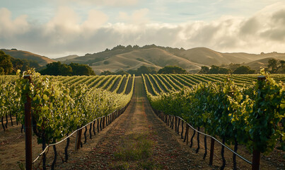 Fototapeta premium Sustainable agriculture practices in vineyards california landscape photography natural environment aerial view organic farming concepts