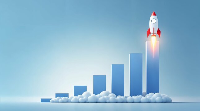 Ascending bars with rocket boosting skyward success