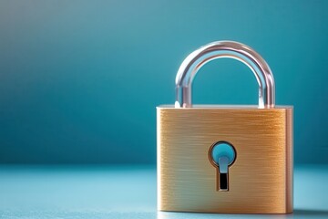 Fototapeta premium Cybersecurity phishing social engineering threats. Shiny padlock on a blue background symbolizing security and protection.