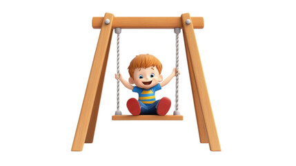 3d cartoon illustration of a happy child swing on white background