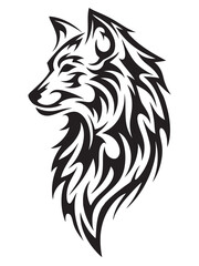 Obraz premium A black wolf head vector, a wild predator's face, isolated, for tattoo art