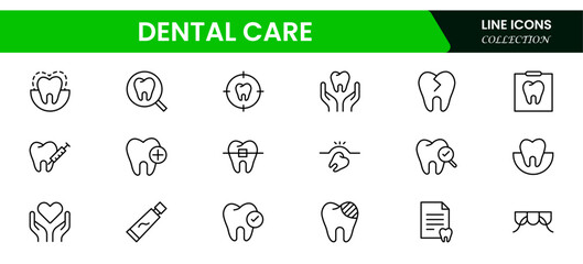  Set of dentist Icons. Simple line art style icons pack. Vector illustration. Dental elements stroke pictogram and minimal thin web icon set. Outline collection. illustration